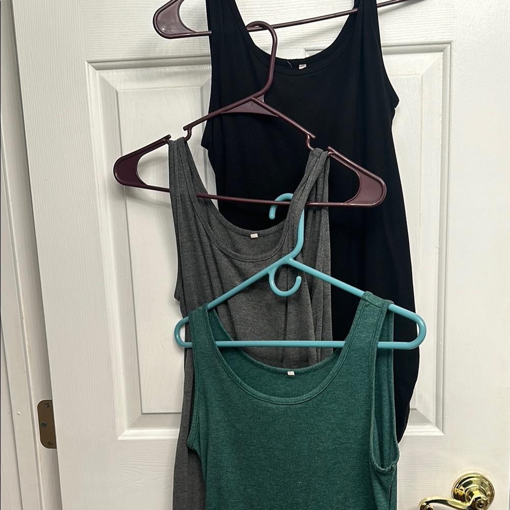 3 pack maternity tank tops.  Green, grey, black